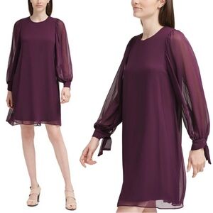 Calvin Klein Women’s Petite Purple Chiffon Shift Dress – Size 14